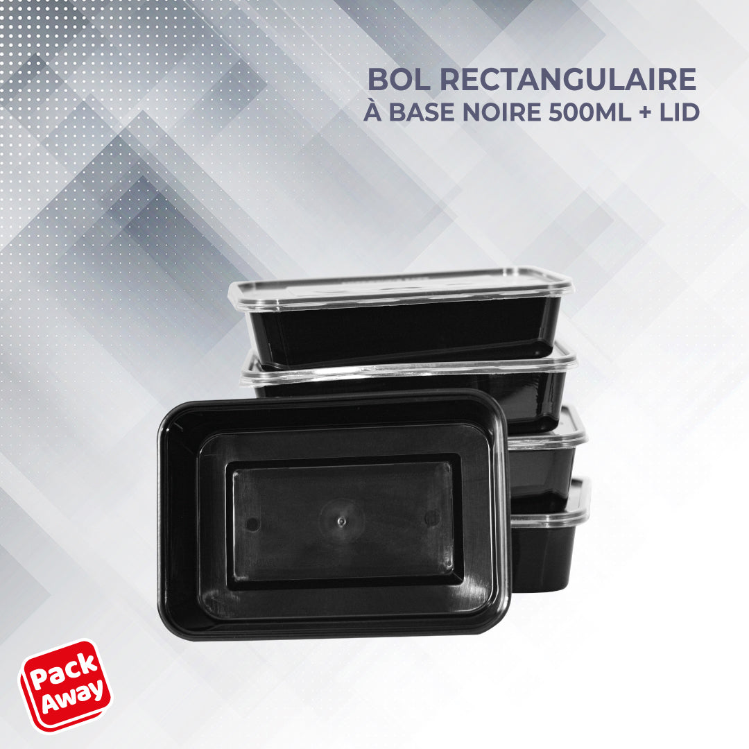 Bol rectangulaire à base noire 500 ml*50