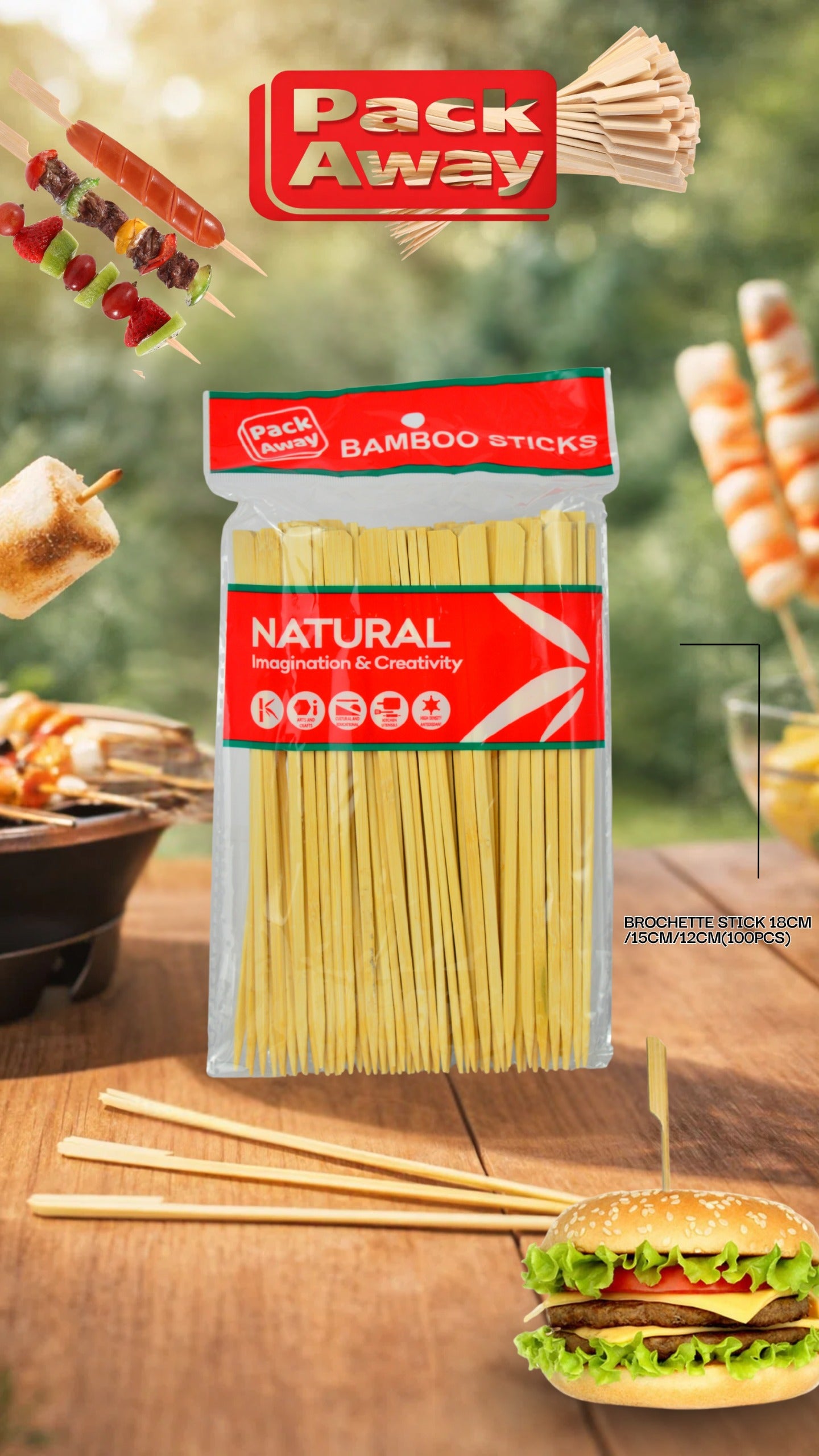 PIQUE BURGER (BAMBOO STICK) 12CM*100PCS