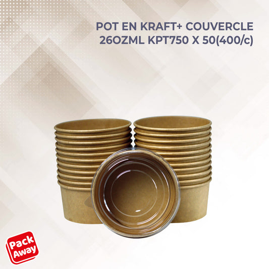 bol salade en kraft + couverle 26oz *50psc